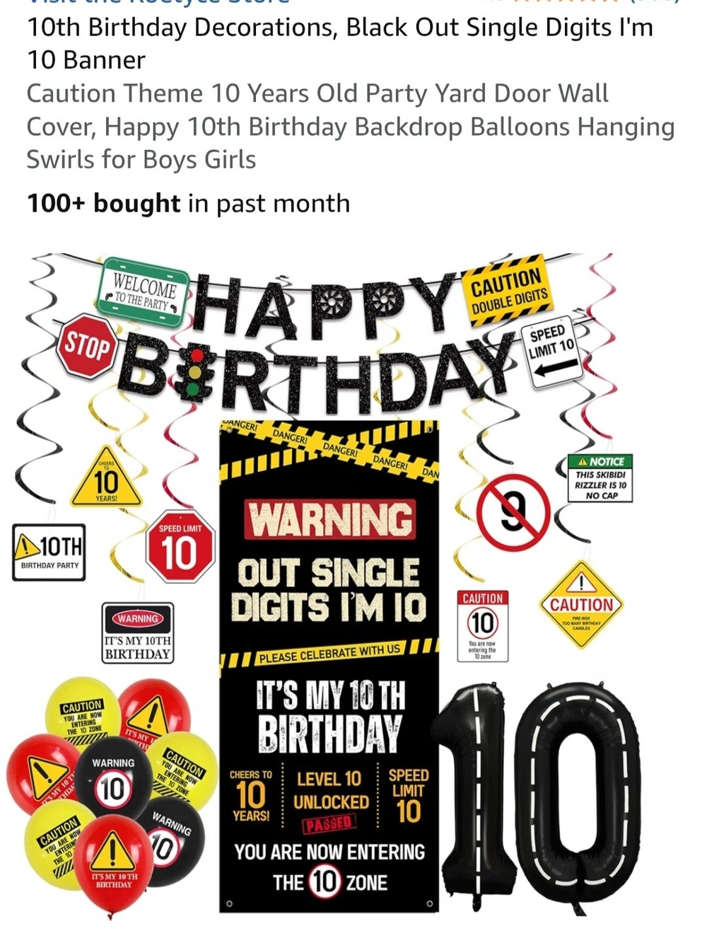Caution Theme 10th Birthday Party Decorations - Black & Yellow